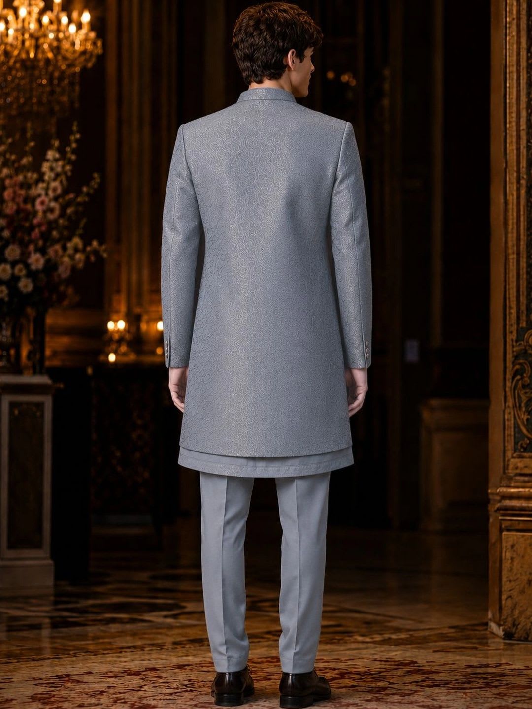 House of Pataudi Textured Indo-Western Sherwani Set - right view