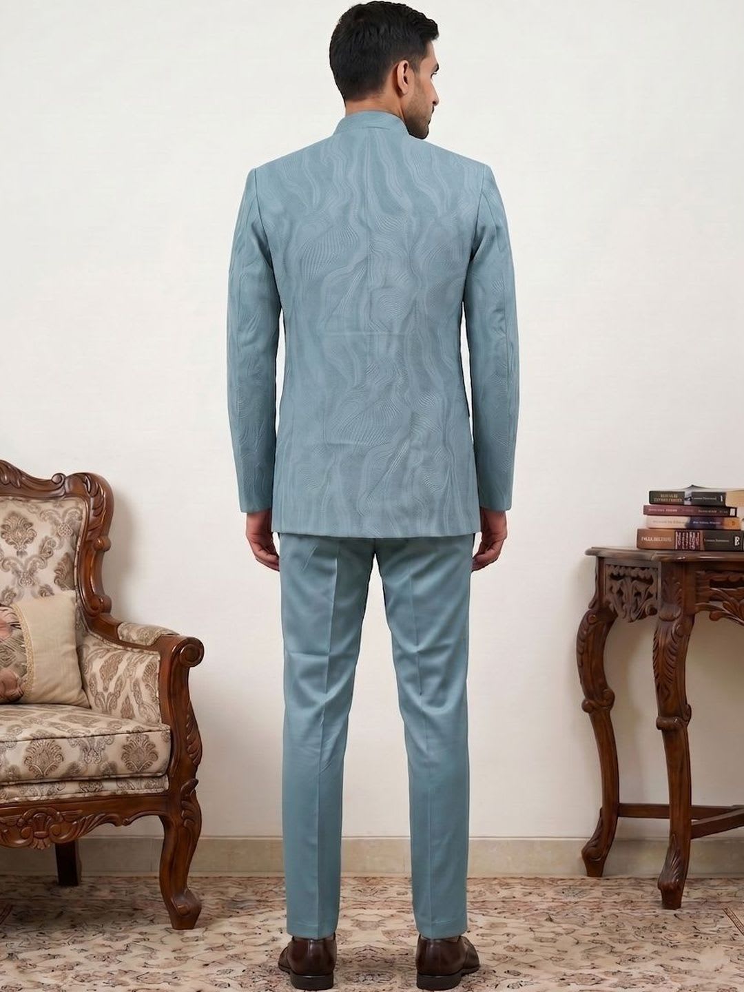 Jompers Embroidered Mandarin Collar Sherwani Set - back view