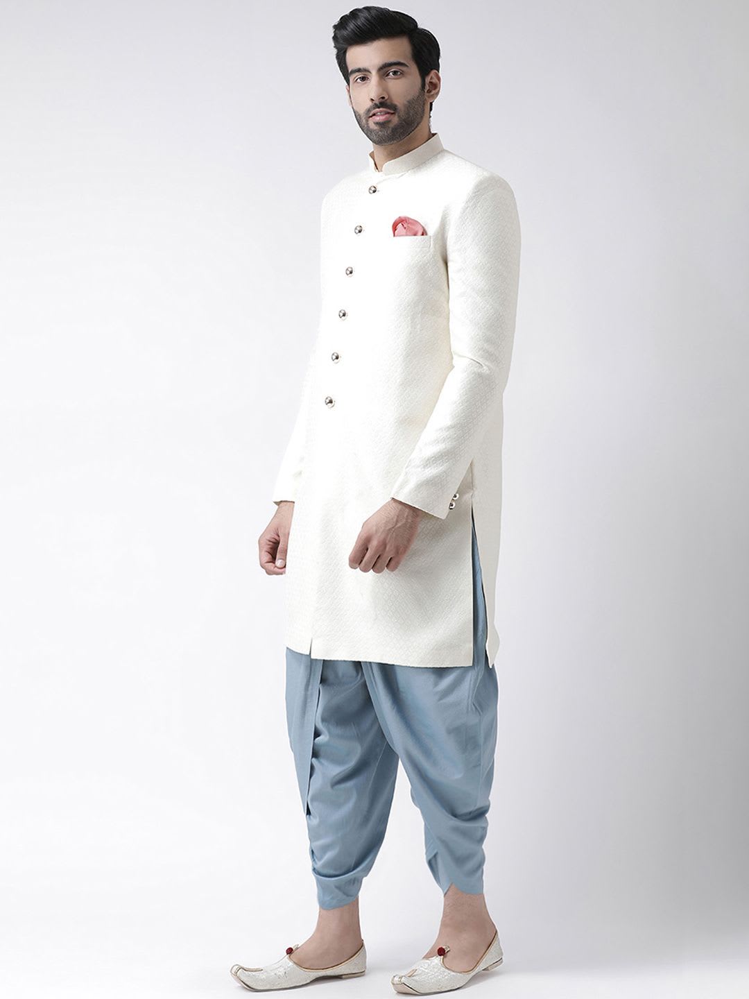 KISAH Men Self-Design Silk Indowestern Sherwani with Dhoti Pants - right view