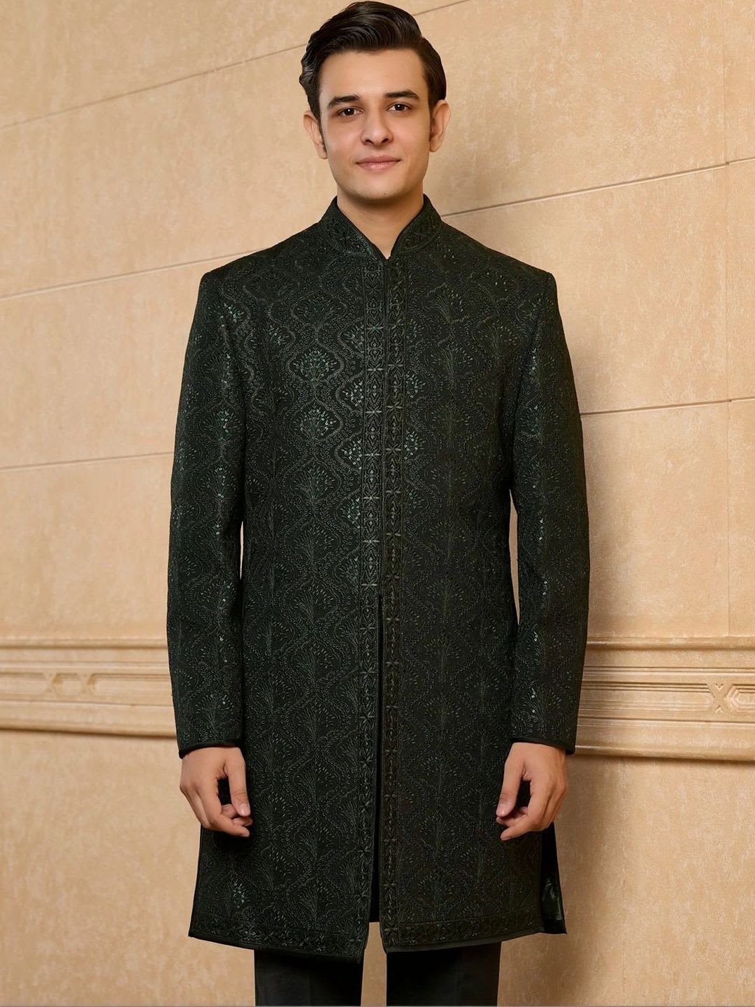 Tasva Dark Green Midnight Prism Indo-Western Set - default view