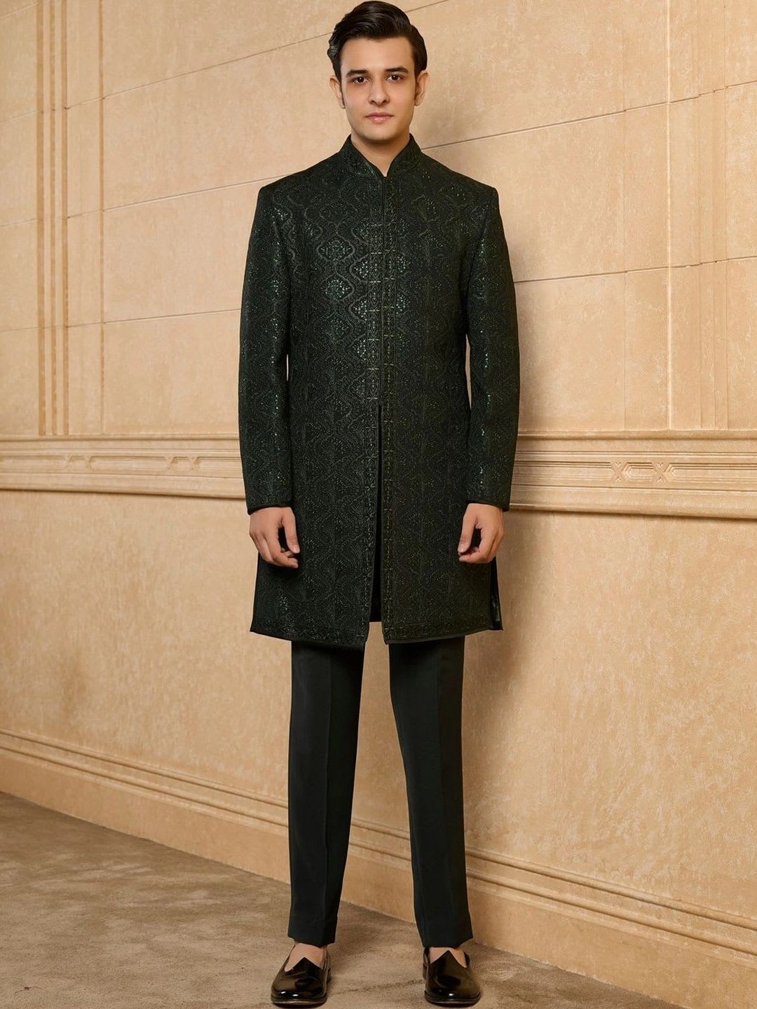 Tasva Dark Green Midnight Prism Indo-Western Set - back view
