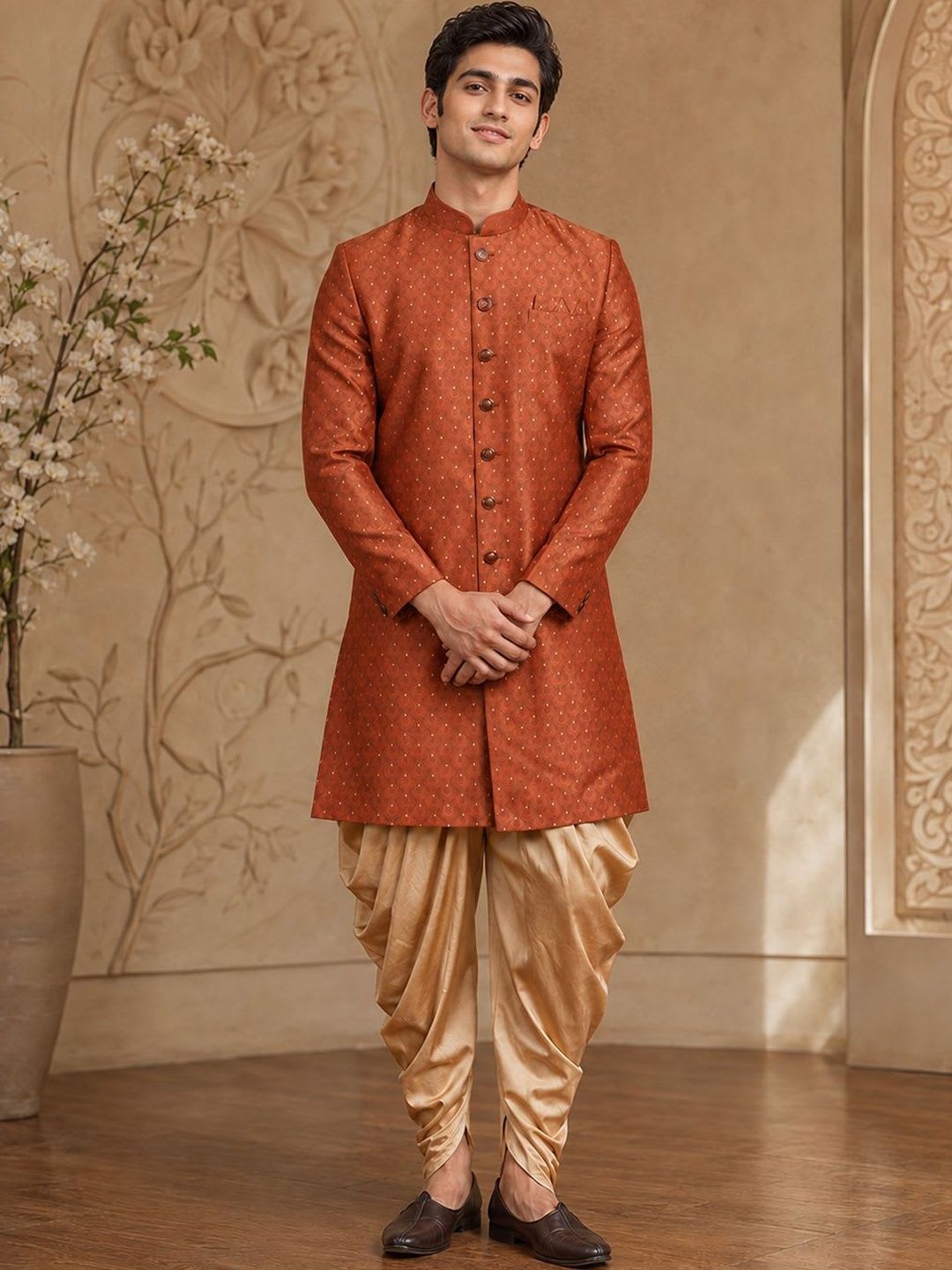 SOURAGYA Embroidered Mandarin Collar Sherwani Set - default view