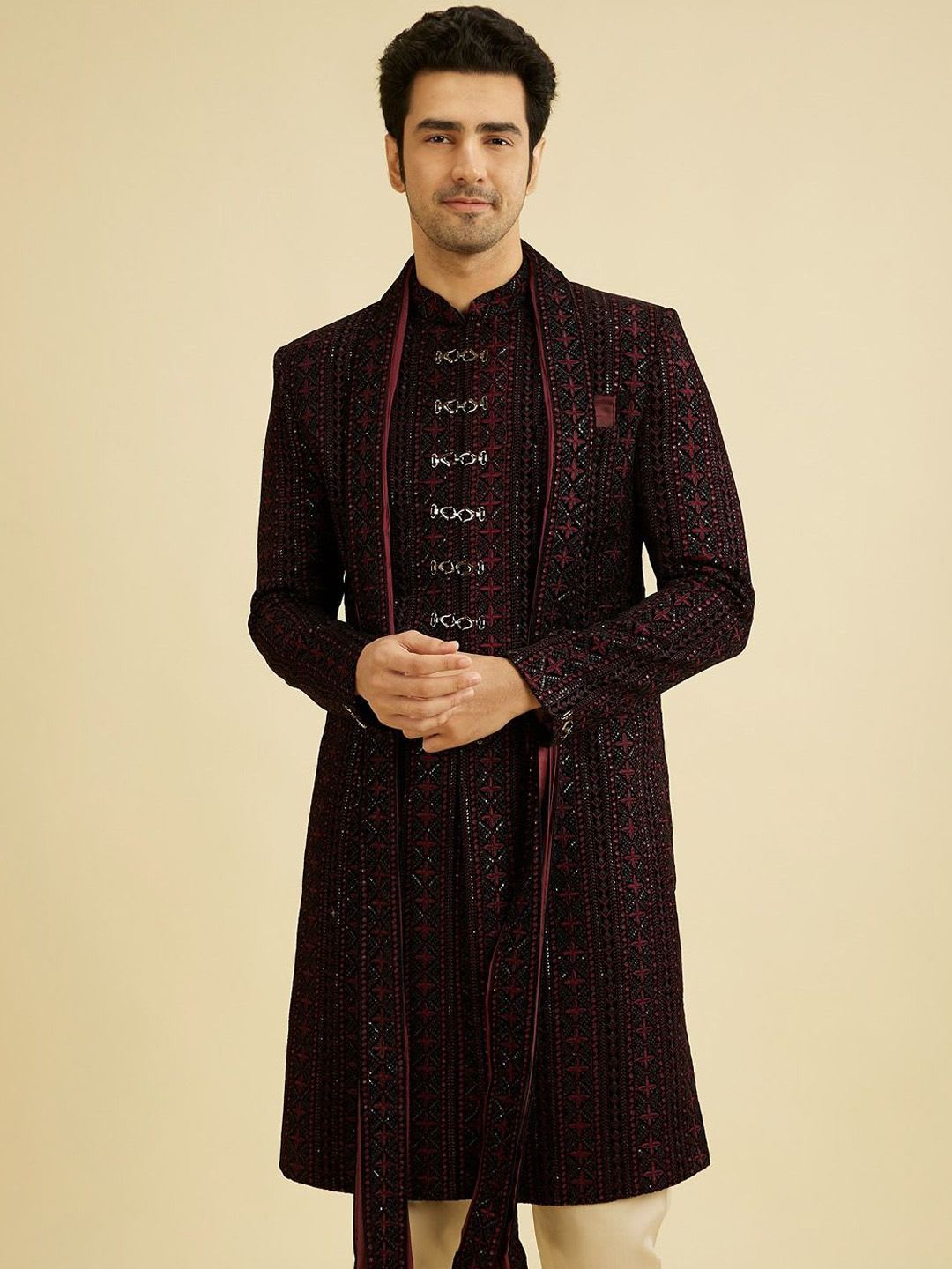 Manyavar Men Embroidered Sherwani With Dupatta - default view