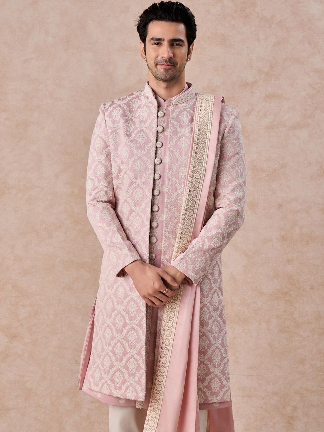 Manyavar Embroidered Mandarin Collar Sherwani - default view