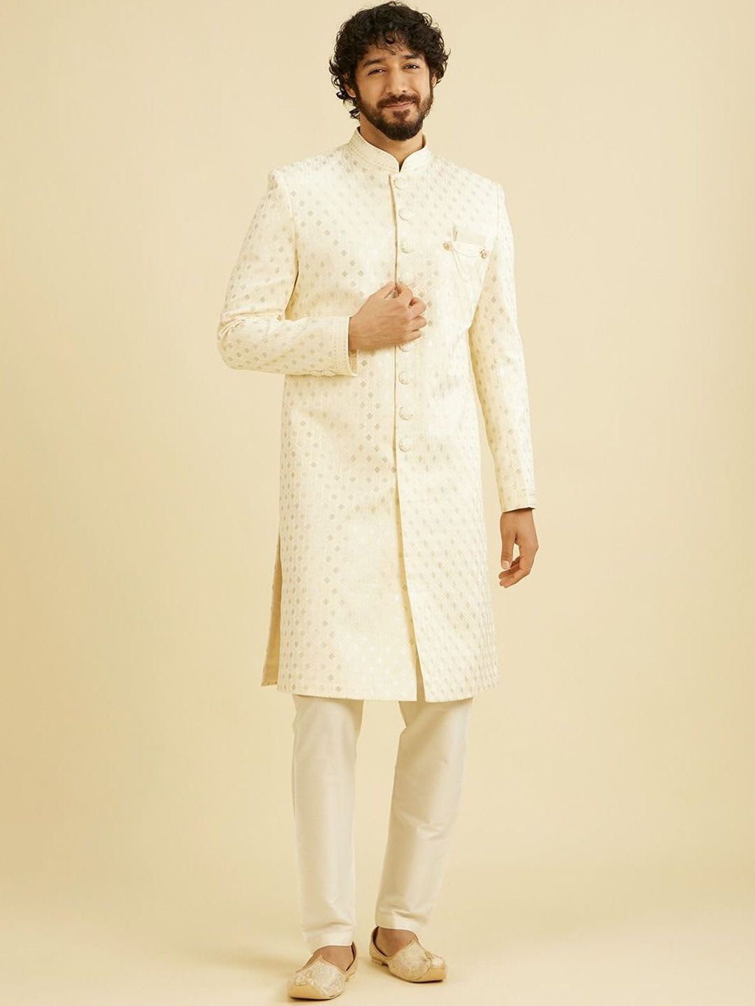 Manyavar Men Satin Thread Embroidered Sherwani Set - default view