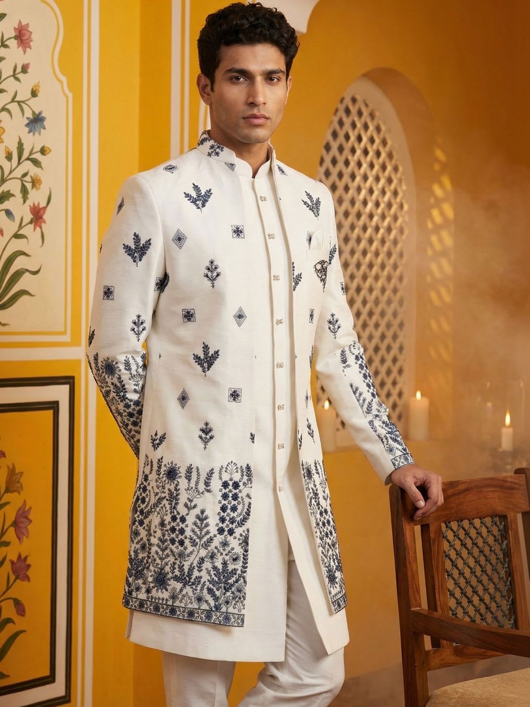 Jompers Embroidered Mandarin Collar Sherwani - default view