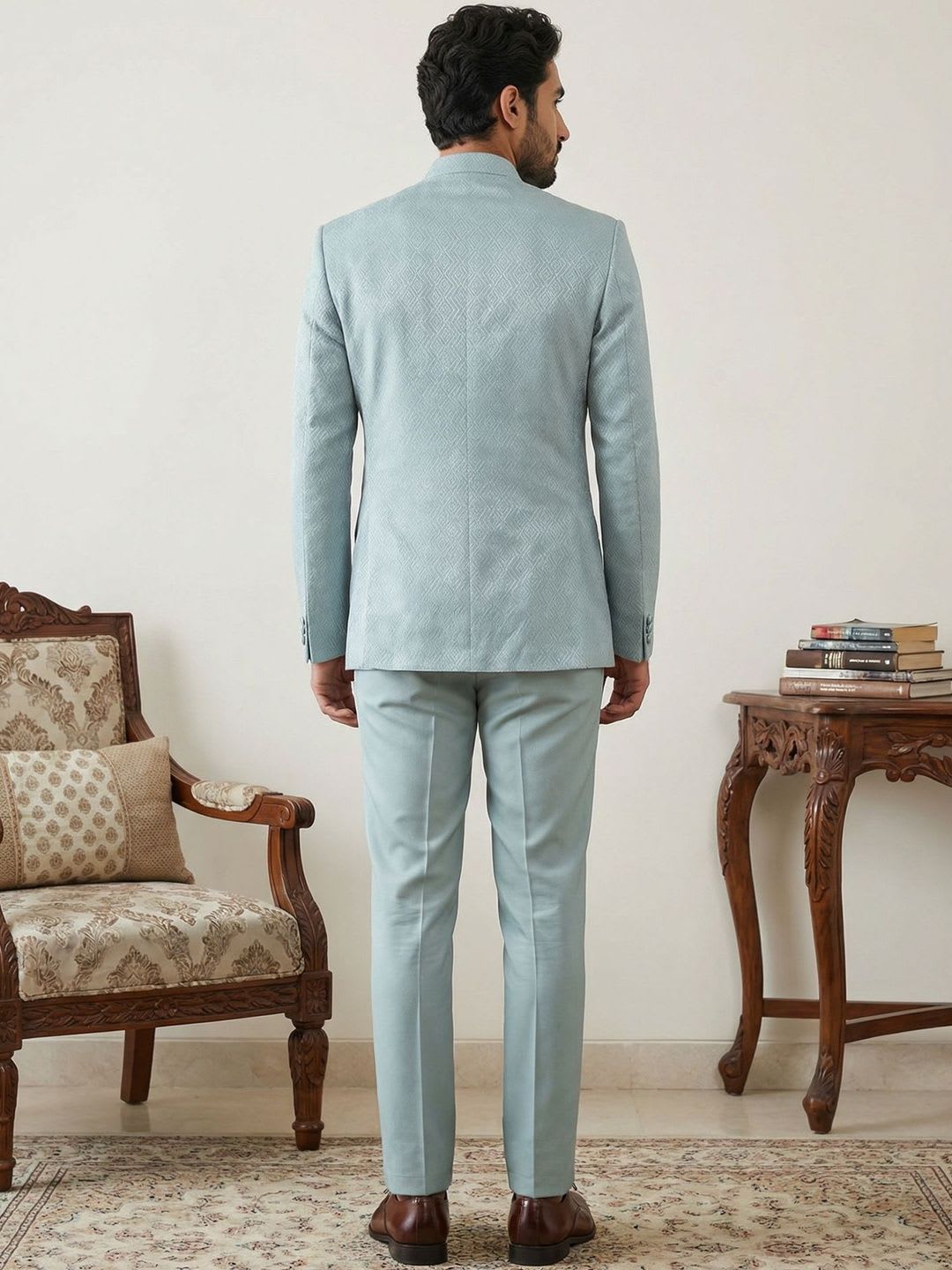 Jompers Textured Mandarin Collar Sherwani - back view