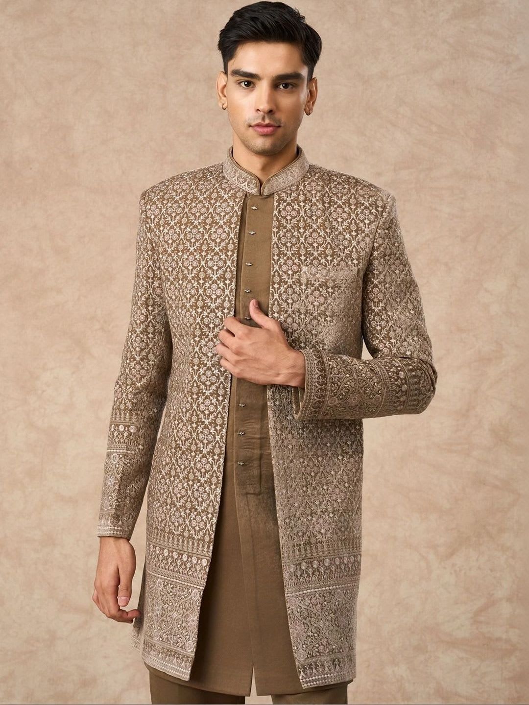 Manyavar Embroidered Mandarin Collar Sherwani - default view