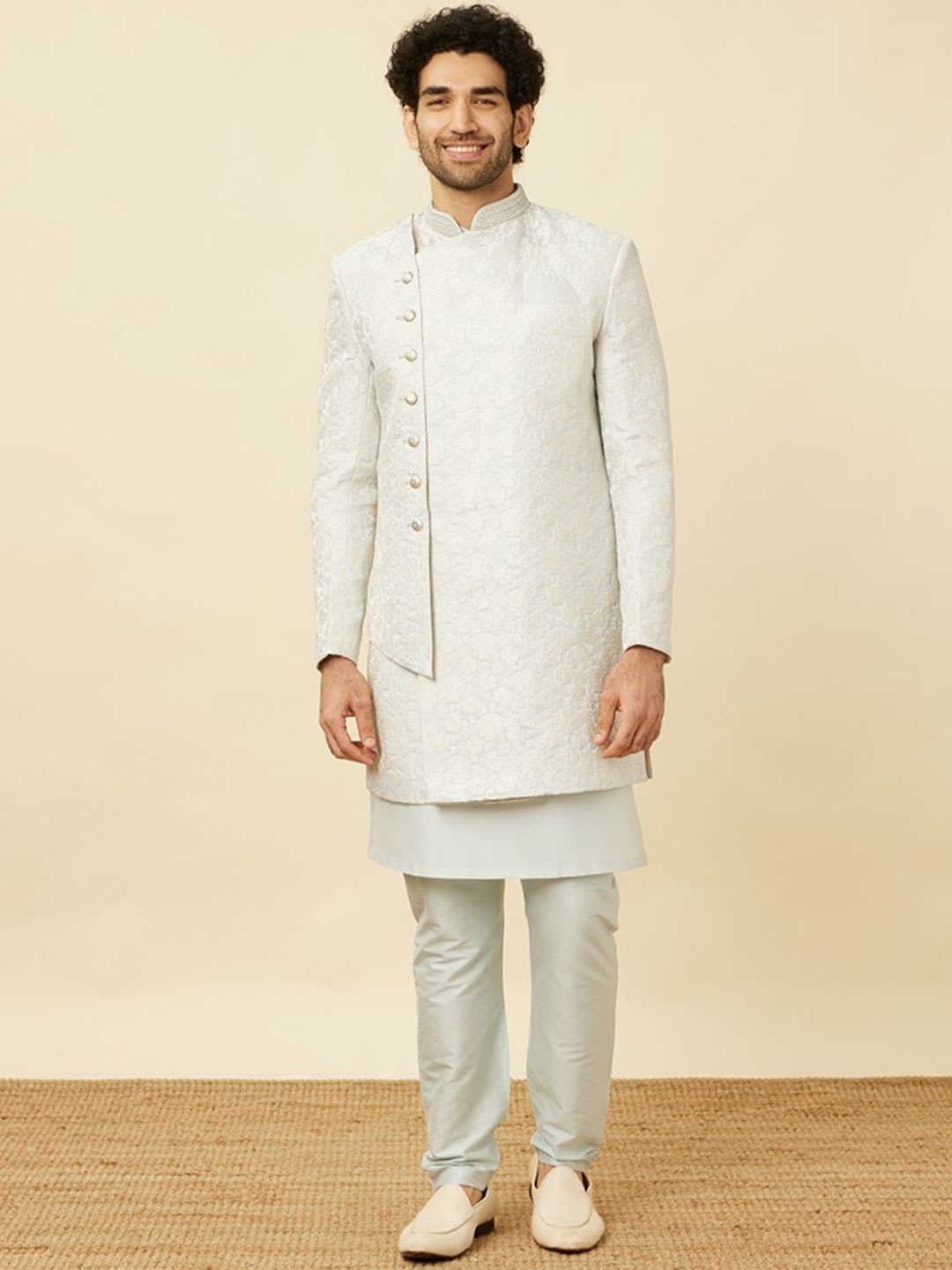 Manyavar Self-Design Sherwani with Solid Pyjama - default view