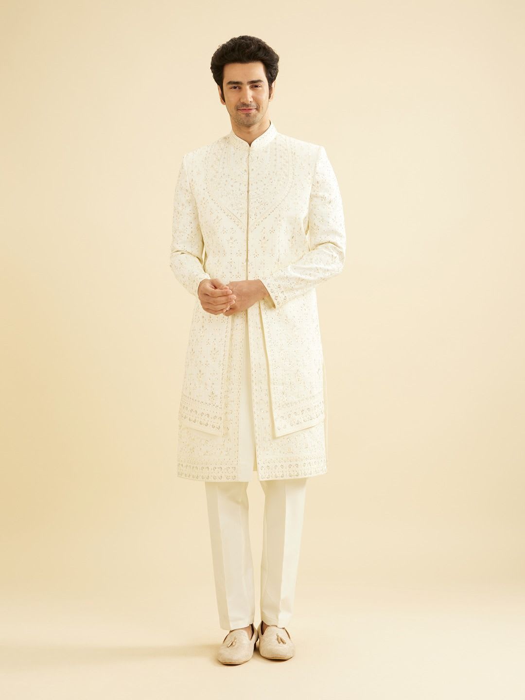 Manyavar Men Embroidered Mandarin Collar Sherwani Set - default view
