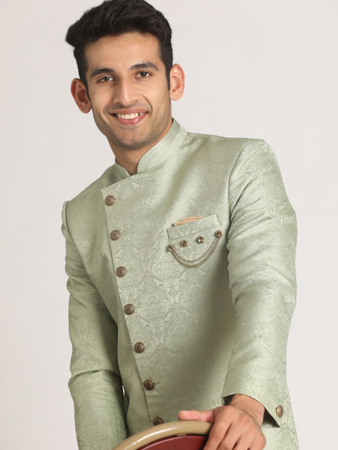 Manyavar Woven Design Straight Brocade Traditional Indo Western Sherwani Set - default view