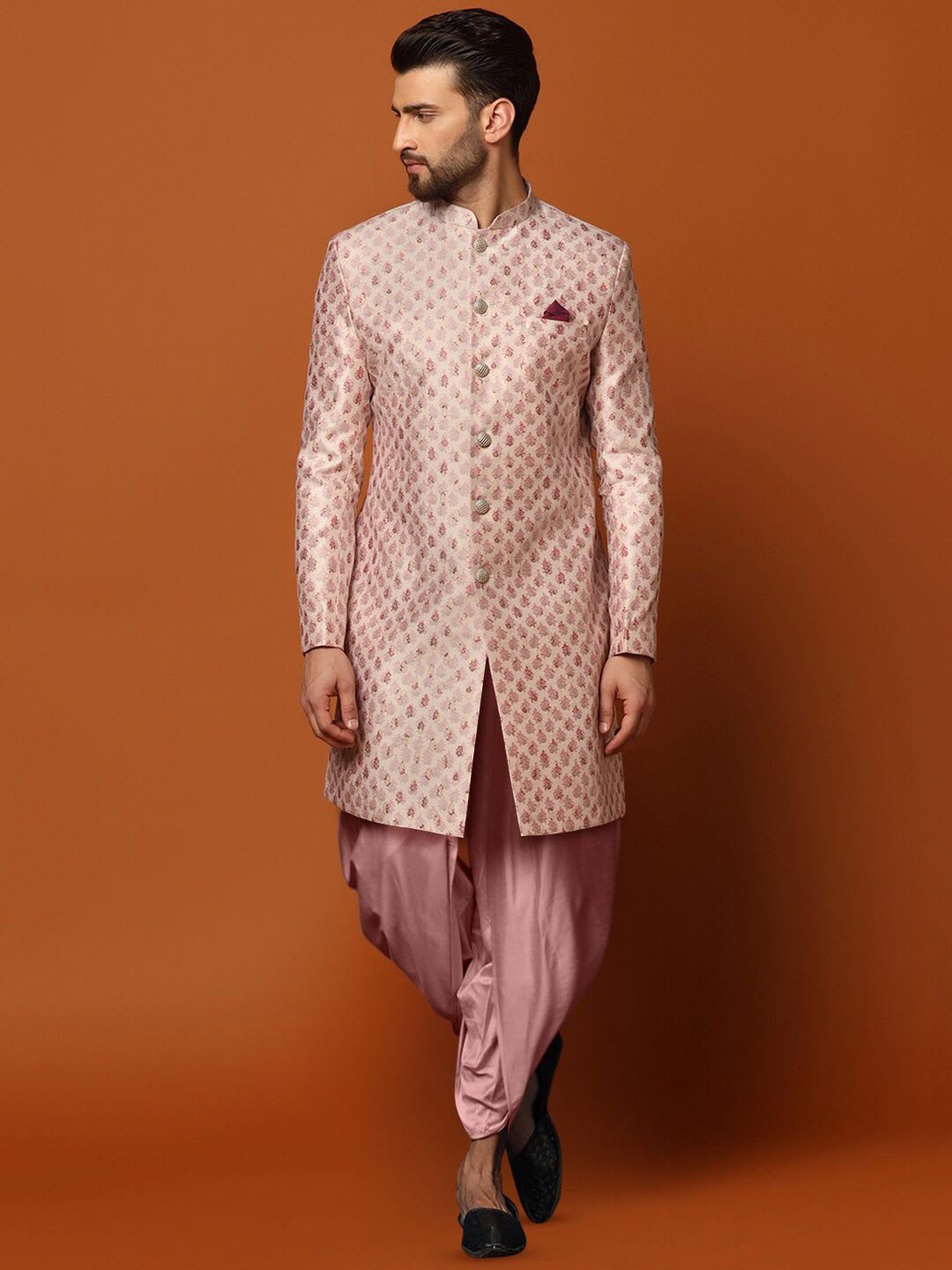 KISAH Woven-Design Cotton Sherwani Dhoti Set - default view