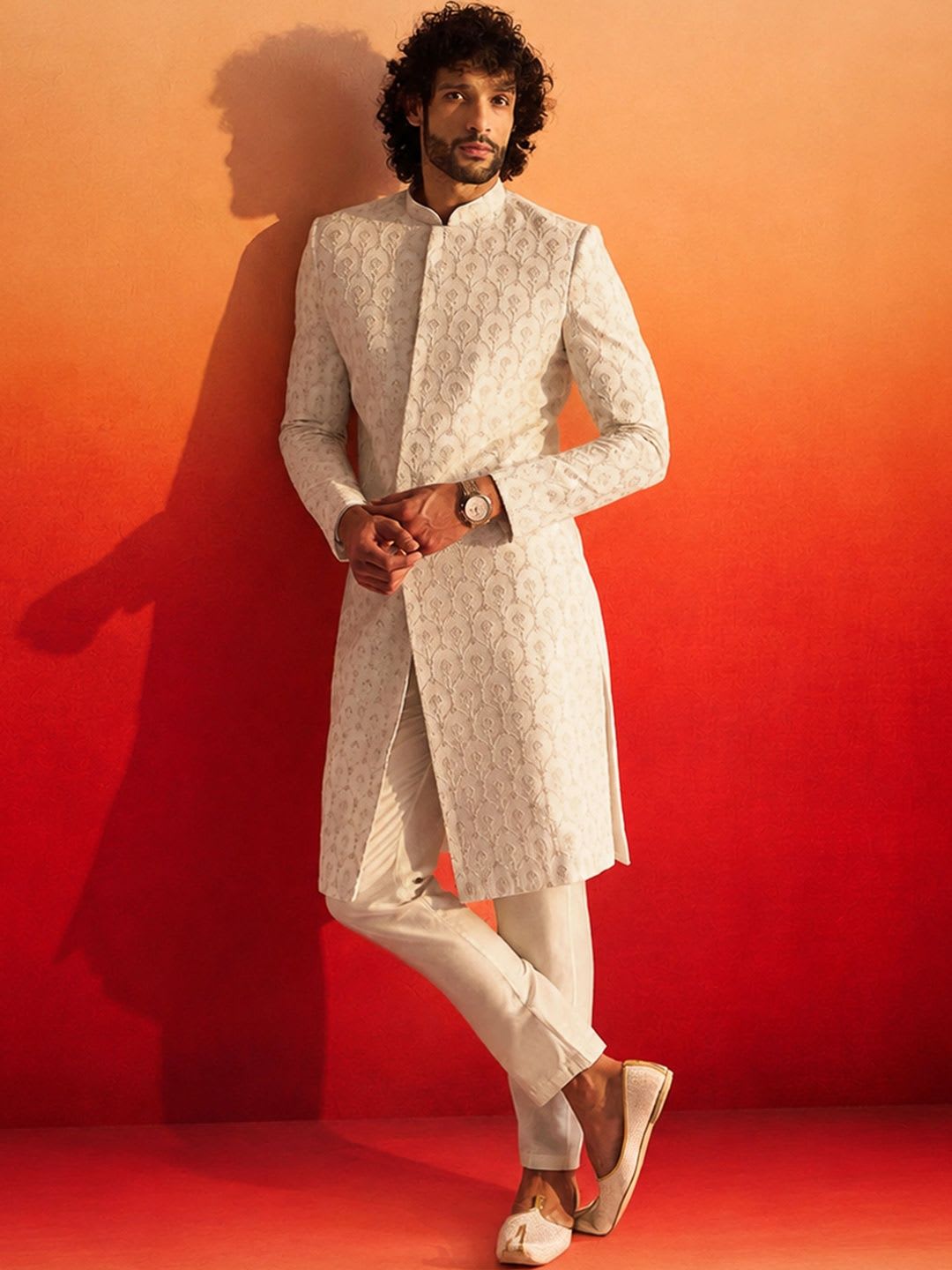 VASTRAMAY Embroidered Mandarin Collar Sherwani - default view