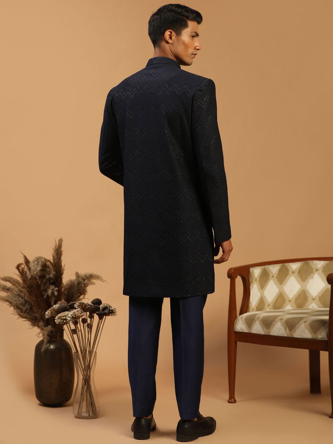 VASTRAMAY Men Glitter Silk Blend Indo Western Sherwani Set - right view