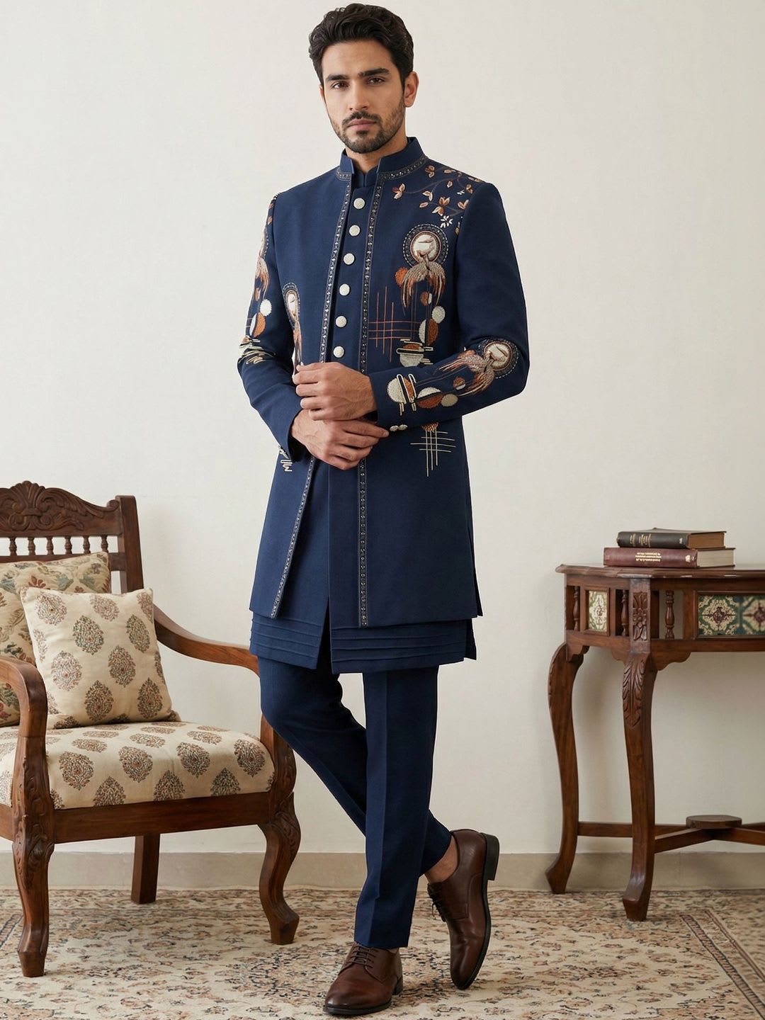 Jompers Embroidered Mandarin Collar Sherwani - default view