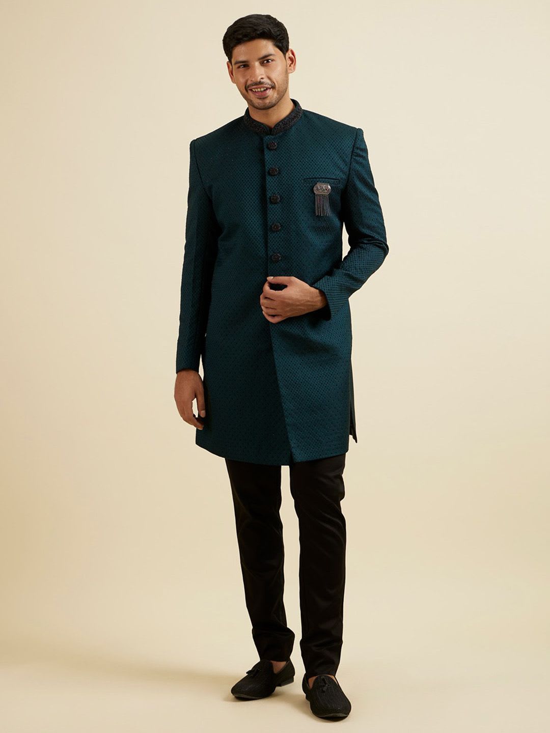 Manyavar Jaal Patterned Indo Western Sherwani Set - default view