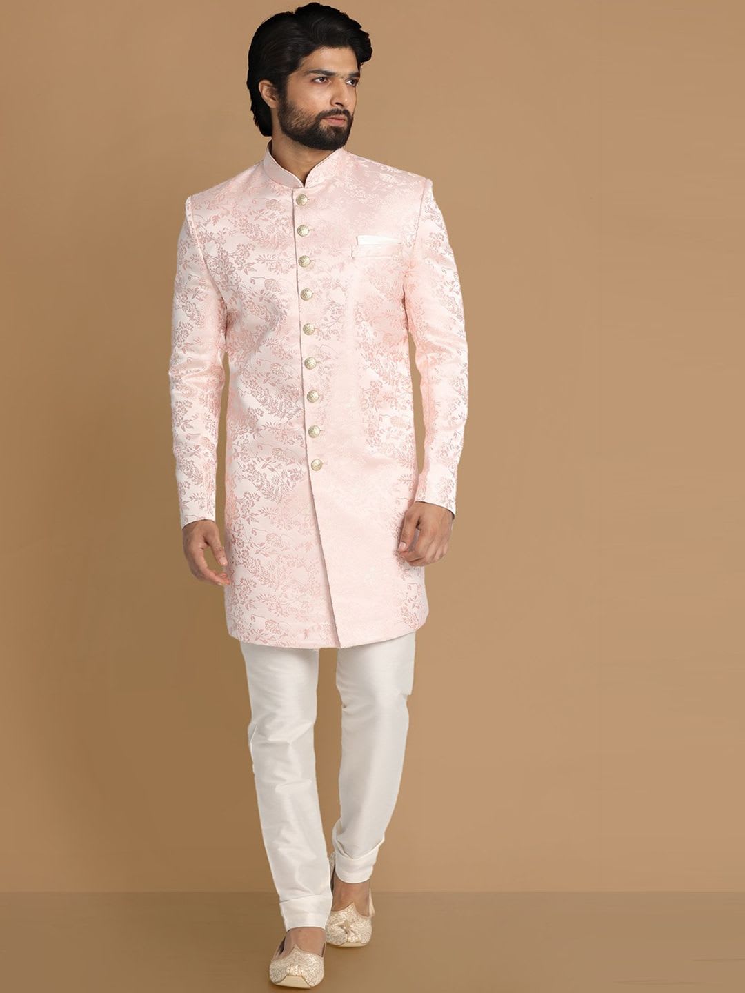 Manyavar Self-Design Mandarin Collar Sherwani Set - default view