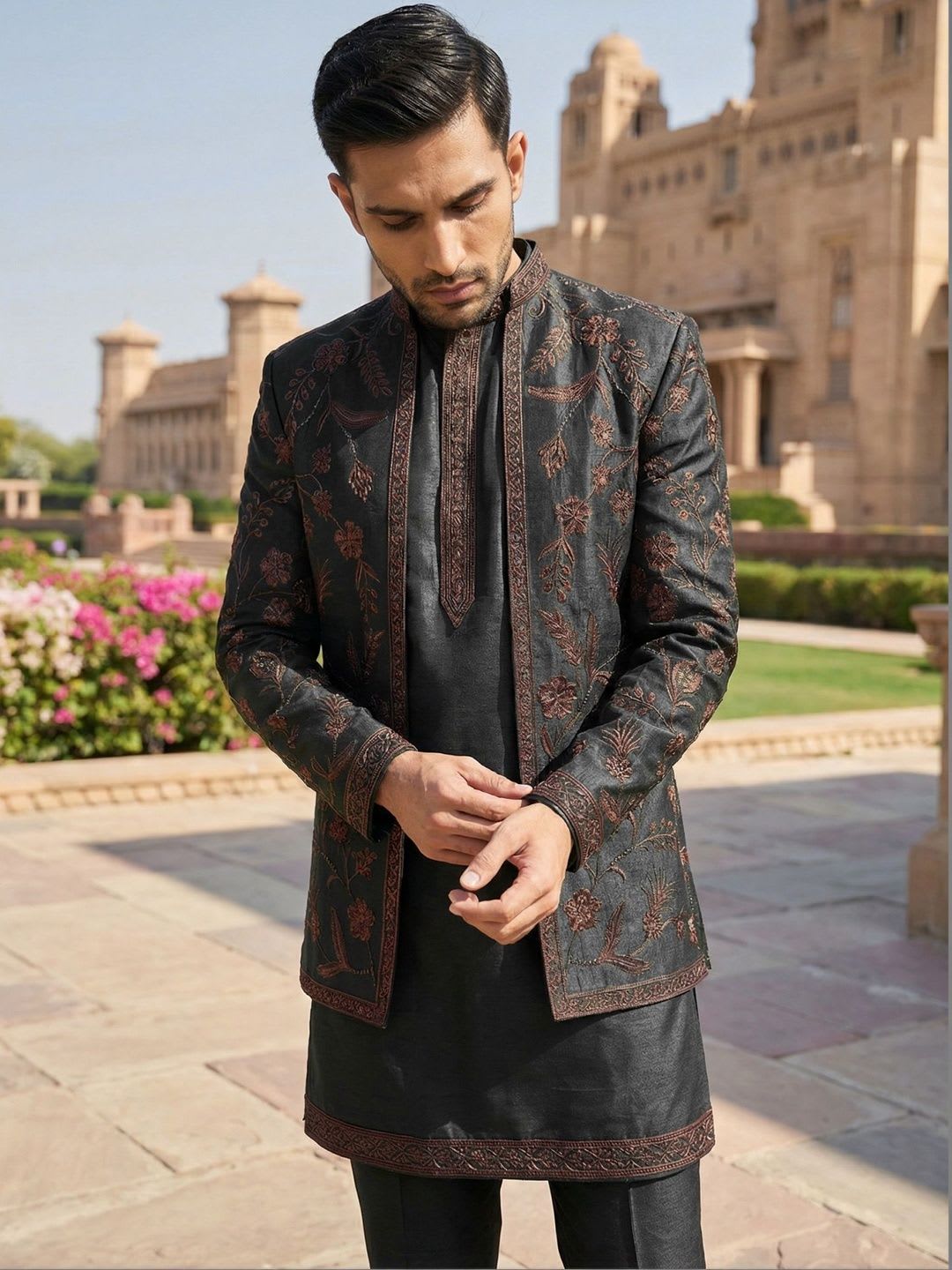 Jompers Embroidered Mandarin Collar Sherwani - default view