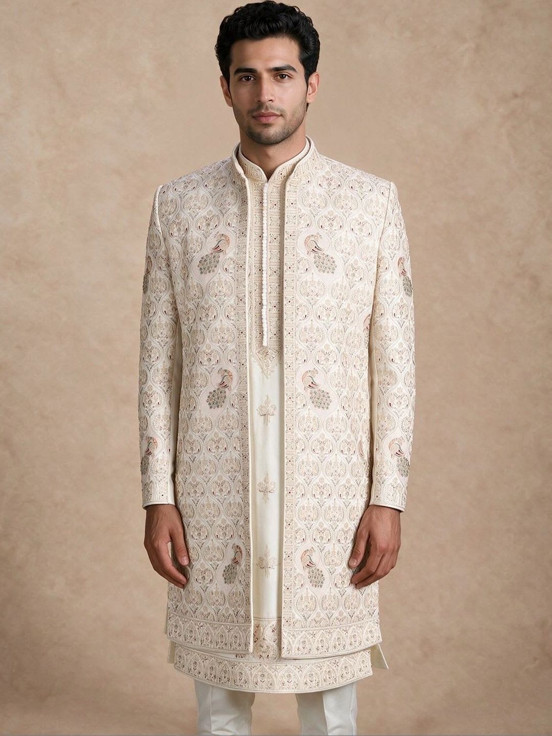 Manyavar Embroidered Mandarin Collar Sherwani - default view
