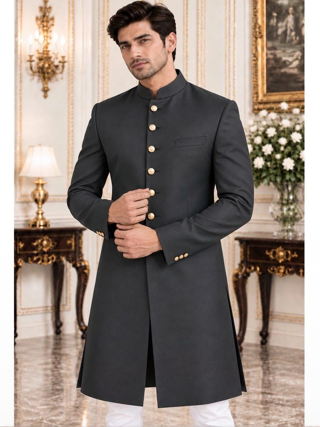 House of Pataudi Mandarin Collar Sherwani - default view