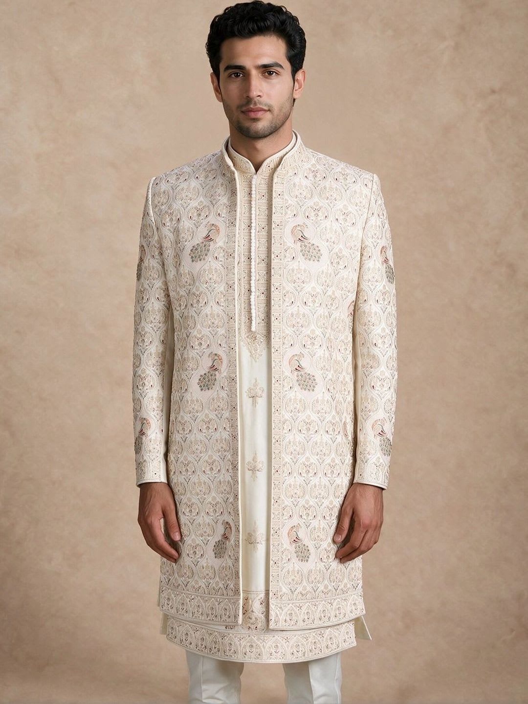 Manyavar Embroidered Mandarin Collar Sherwani - default view