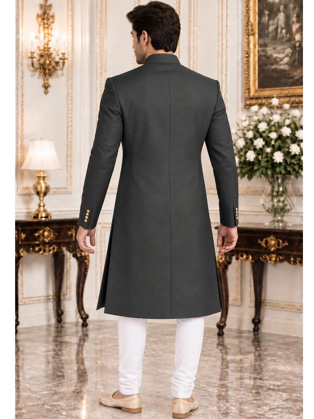 House of Pataudi Mandarin Collar Sherwani - right view