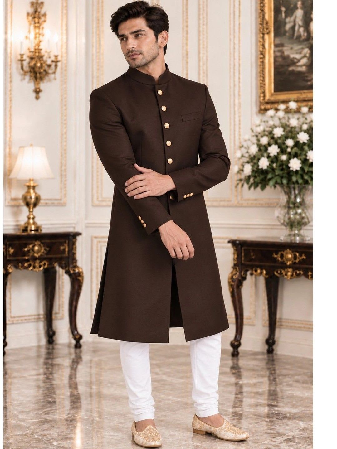 House of Pataudi Mandarin Collar Sherwani - default view