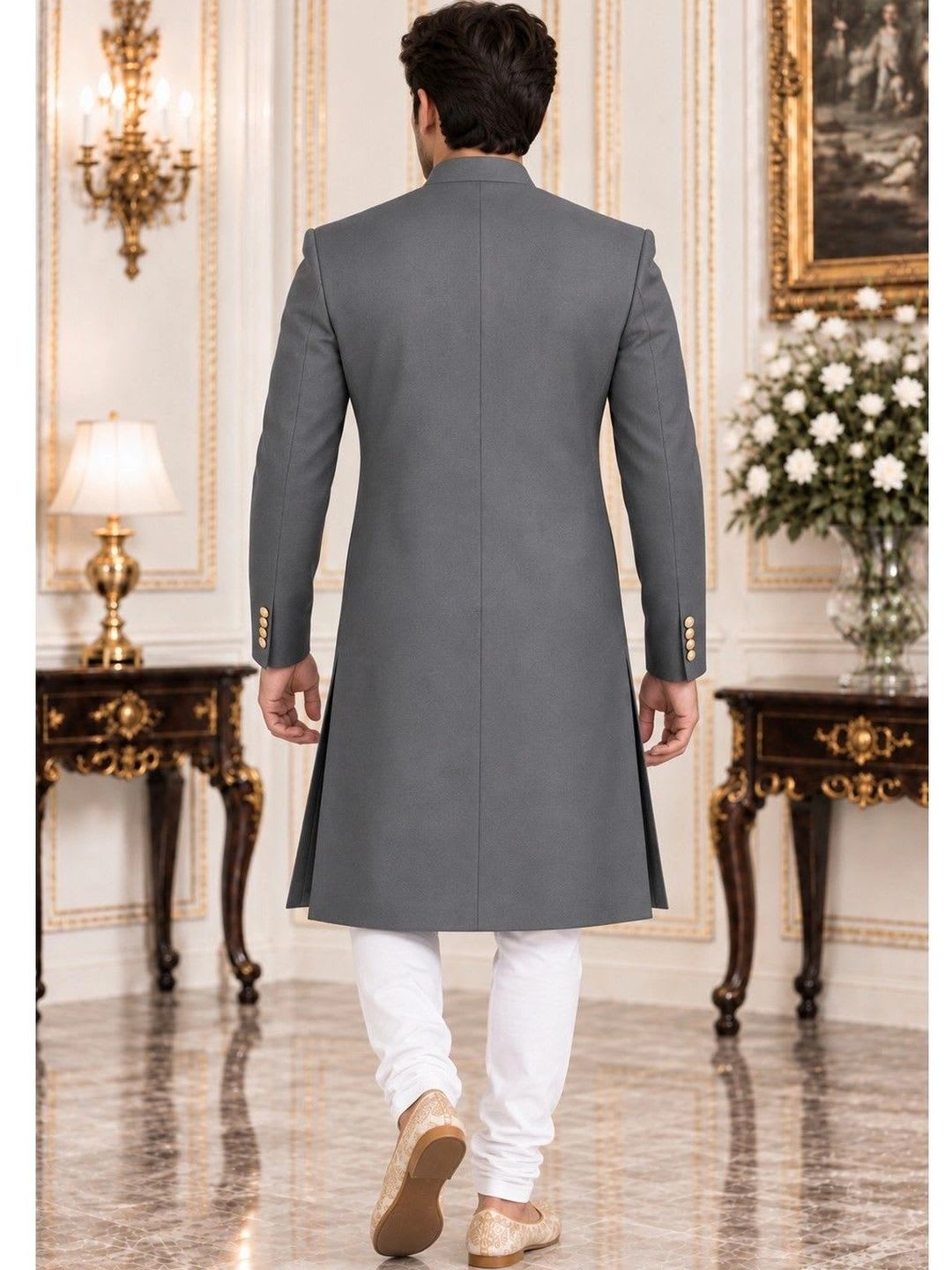House of Pataudi Mandarin Collar Sherwani - right view