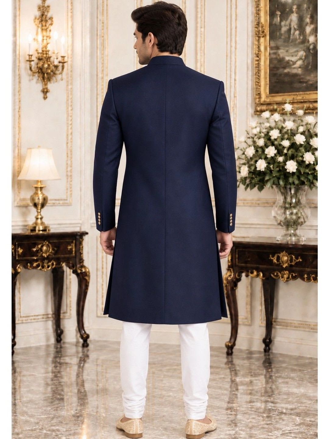 House of Pataudi Mandarin Collar Sherwani - right view