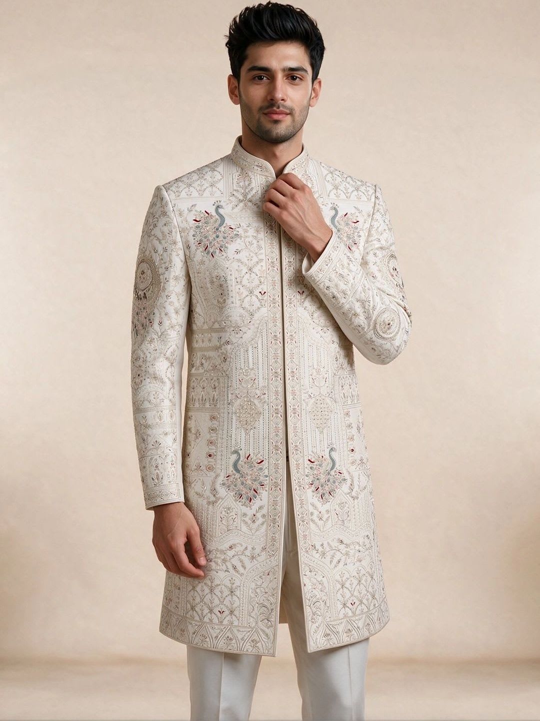 Manyavar Embroidered Mandarin Collar Sherwani - default view