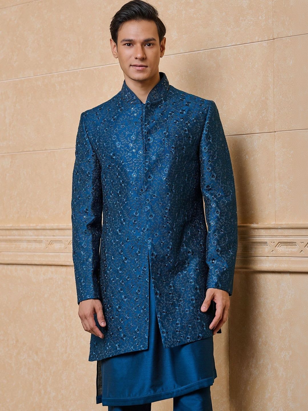 Tasva Embroidered Mandarin Collar Sherwani - default view