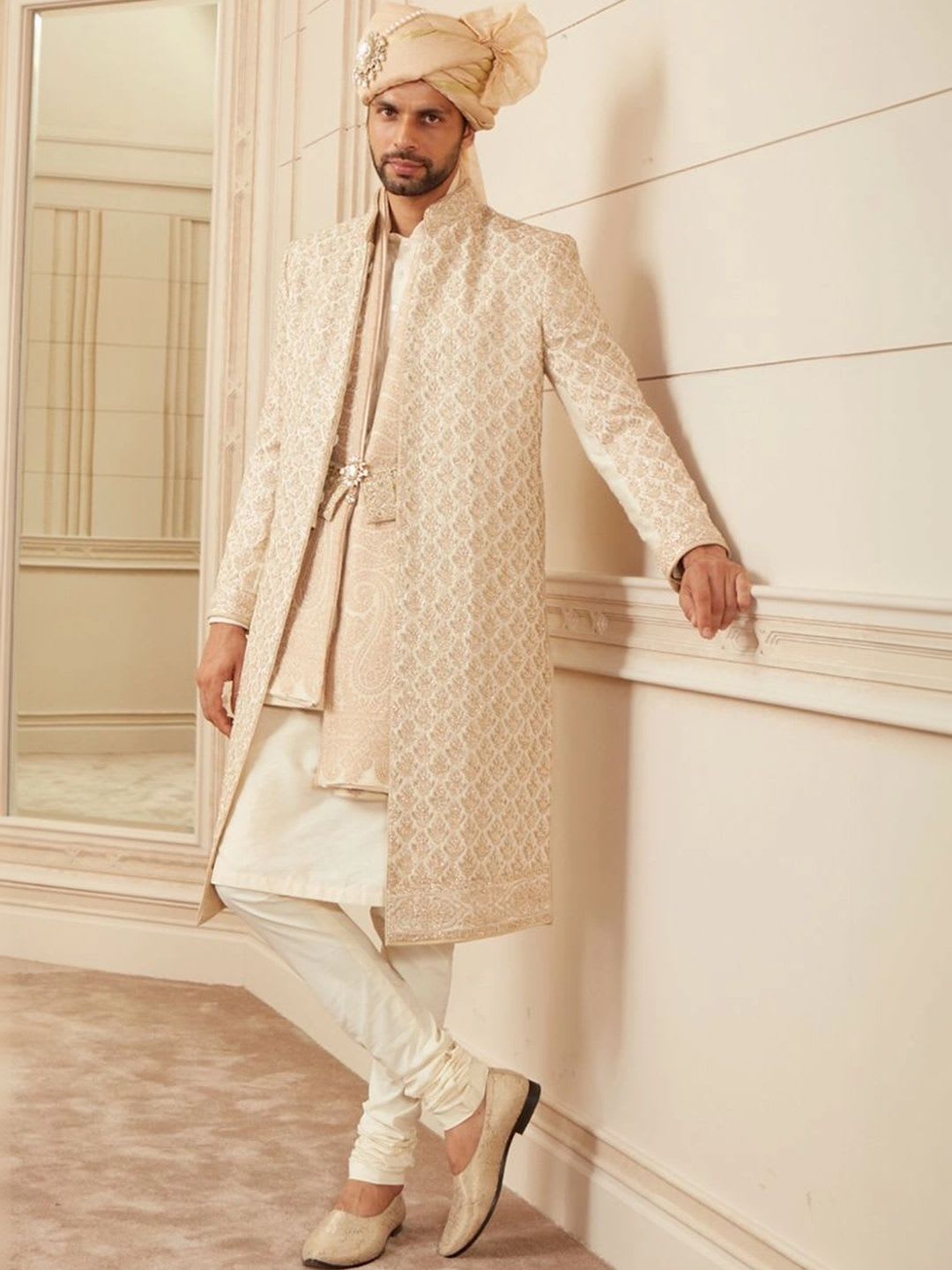 Tasva  Men Embroidered Band Collar Sherwani - right view
