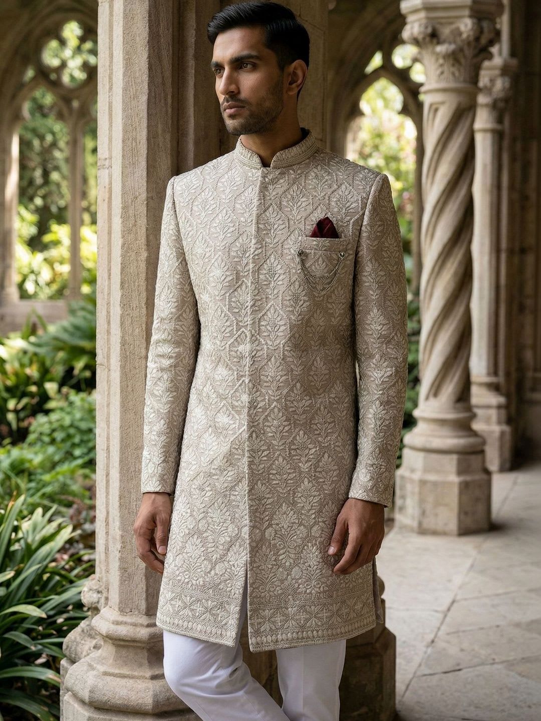 Jompers Embroidered Mandarin Collar Sherwani - default view