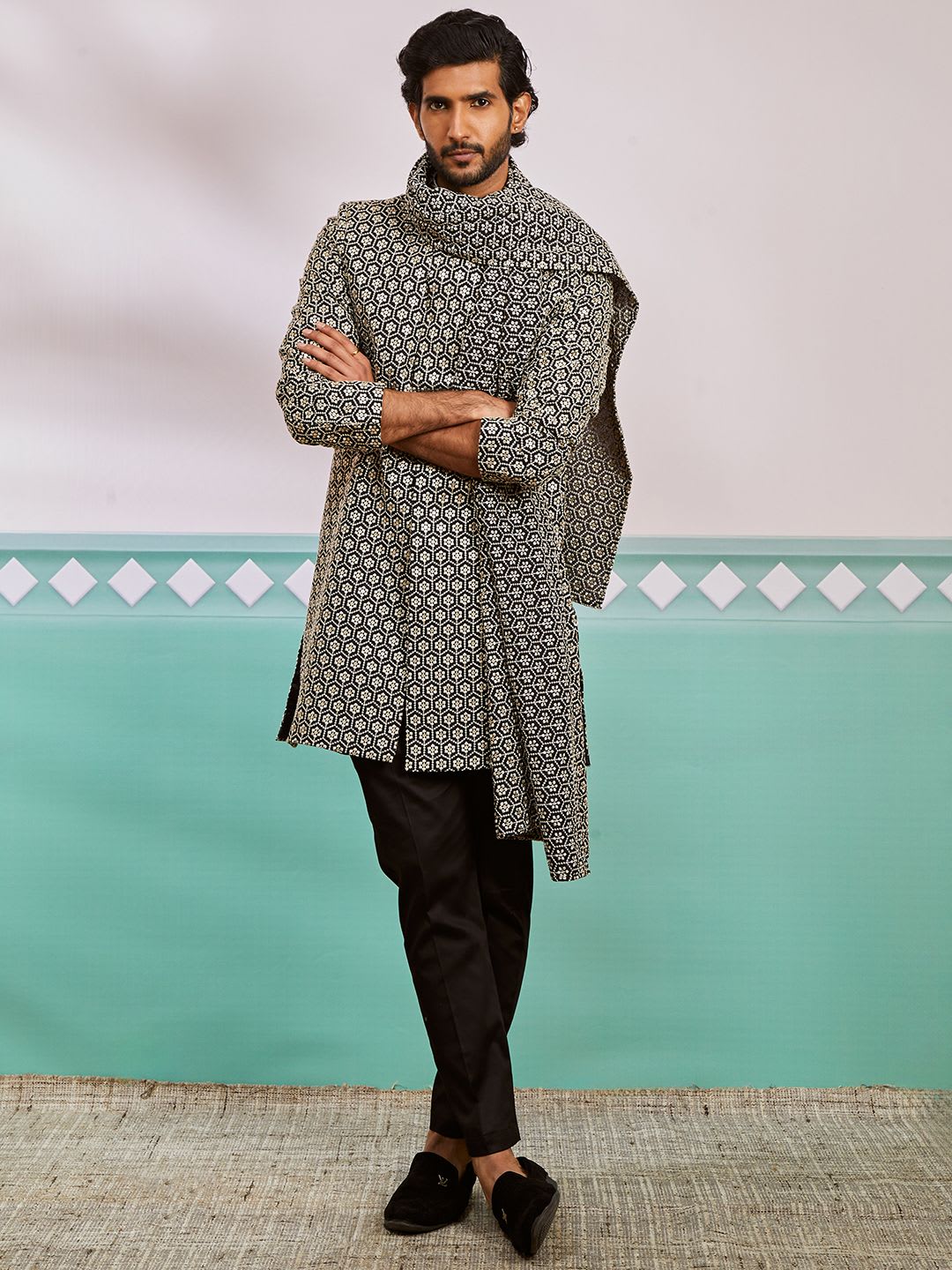 VASTRAMAY Embroidered Sherwani & Pyjama With Dupatta Set - default view
