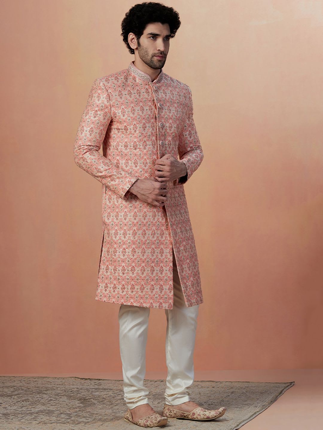 Manyavar Self-Design Art Silk Traditional Sherwani Set - right view