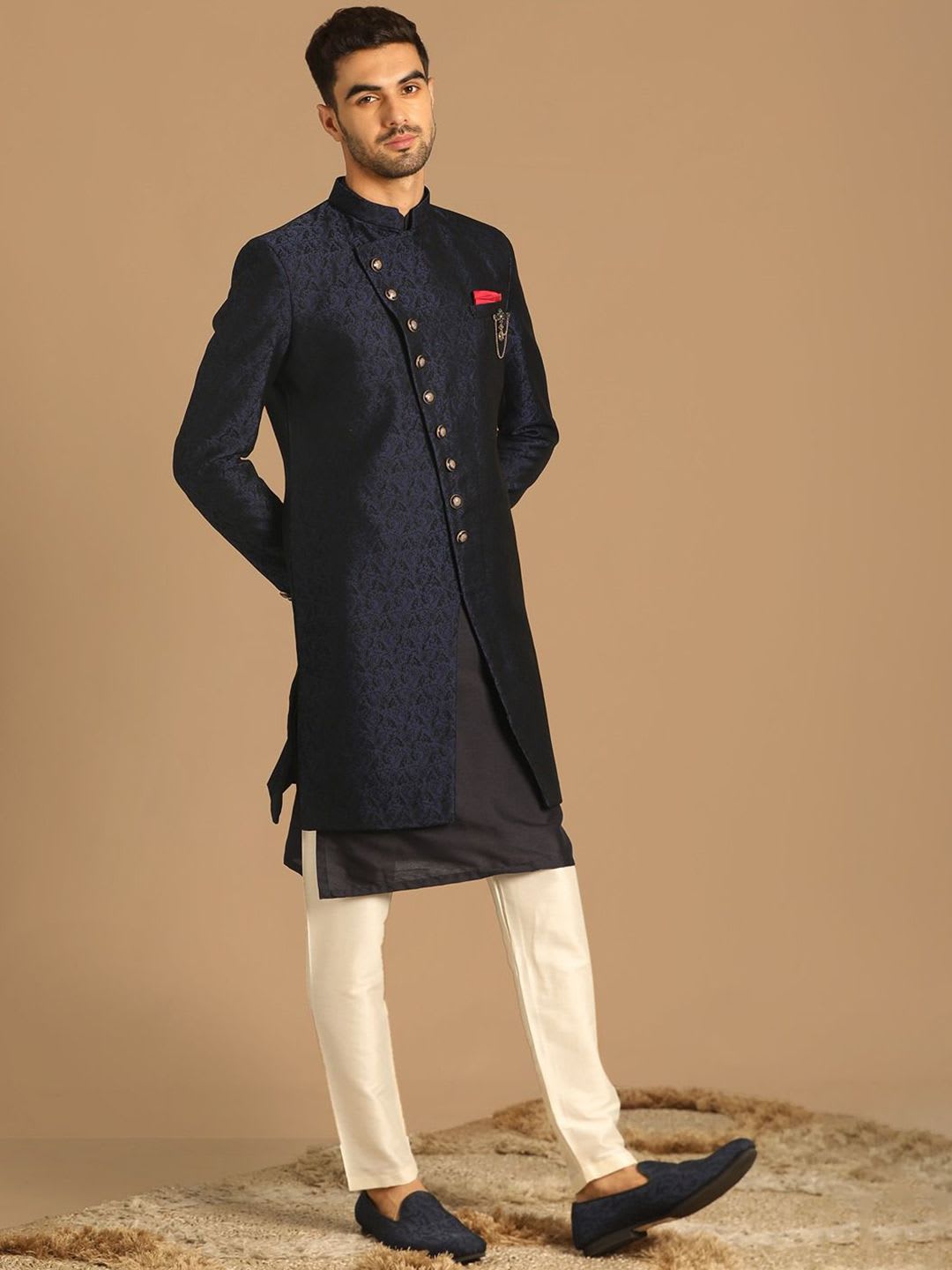 Manyavar Self-Design Sherwani Set - back view
