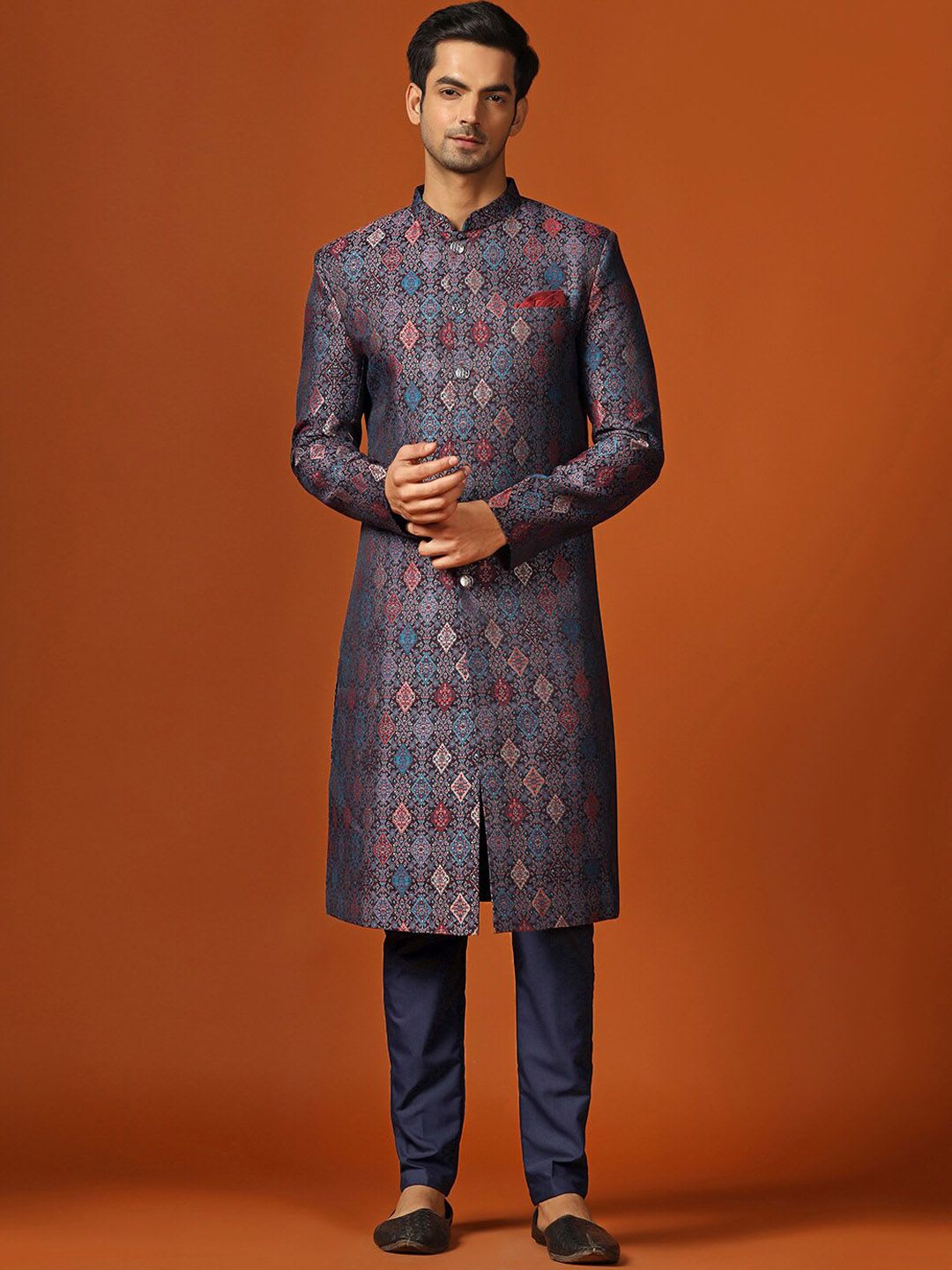 KISAH Men Woven Design Indowestern Sherwani Trouser Set - default view