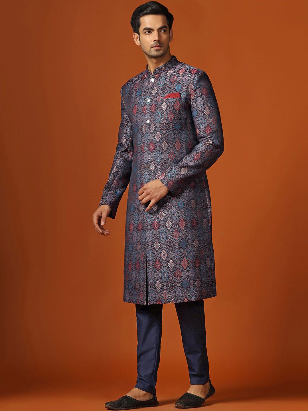 KISAH Men Woven Design Indowestern Sherwani Trouser Set - left view