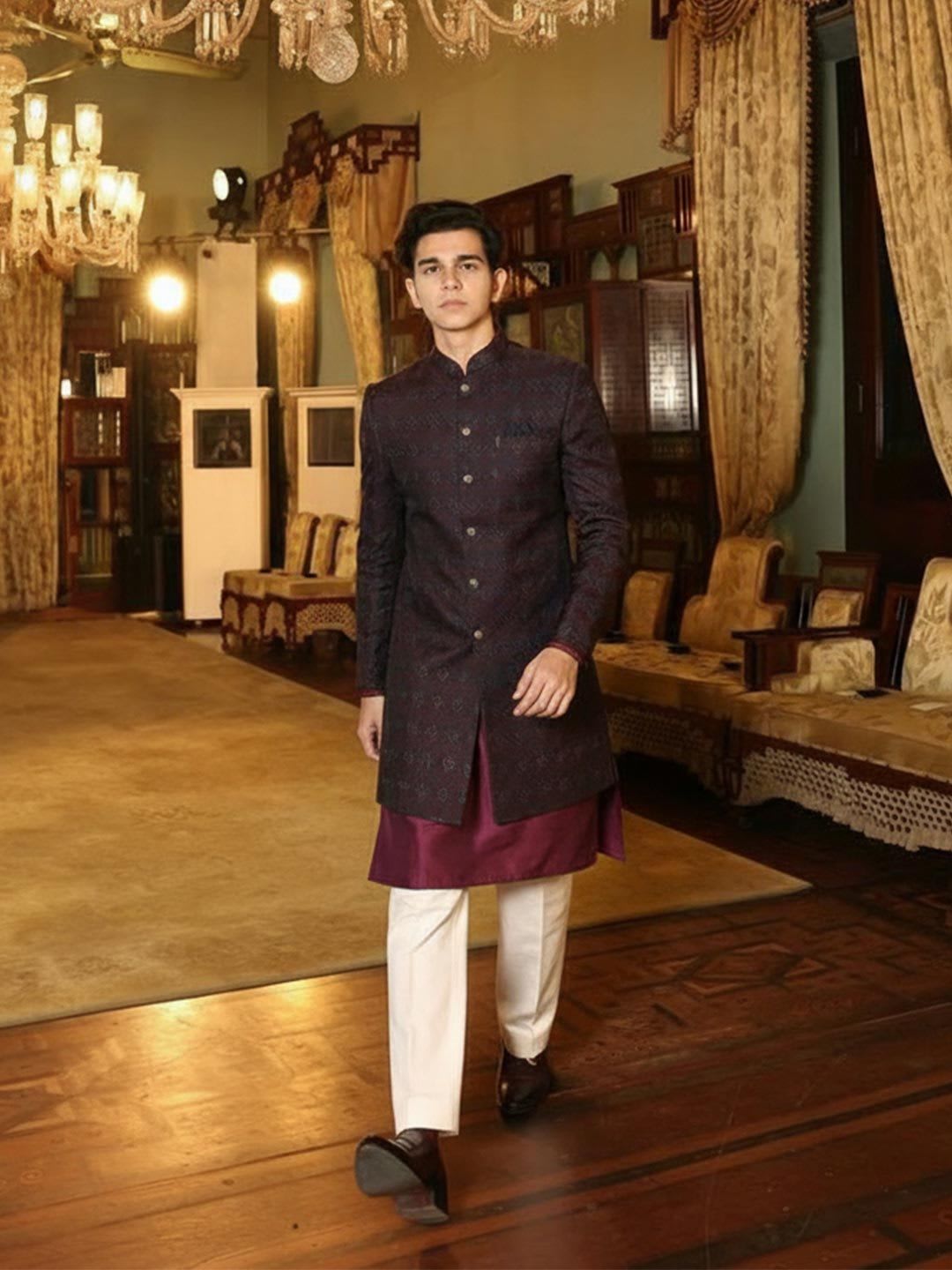 KISAH Men Cotton Kurta & Indowestern Sherwani with Trousers Set - default view