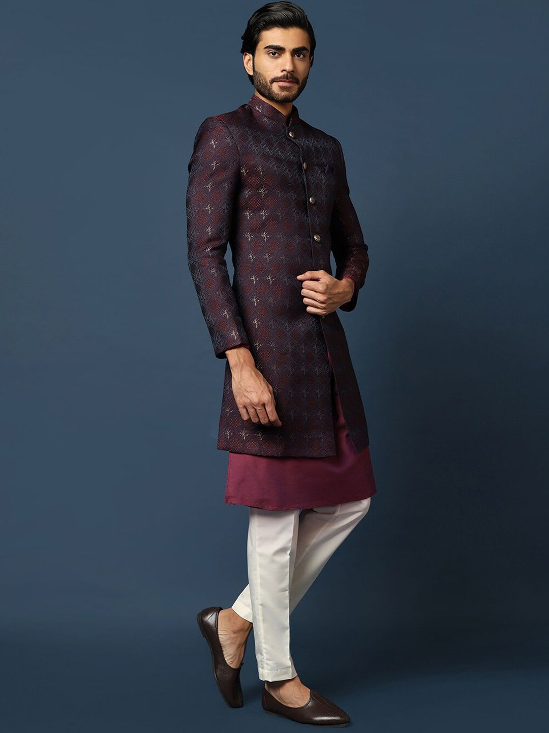 KISAH Men Cotton Kurta & Indowestern Sherwani with Trousers Set - right view