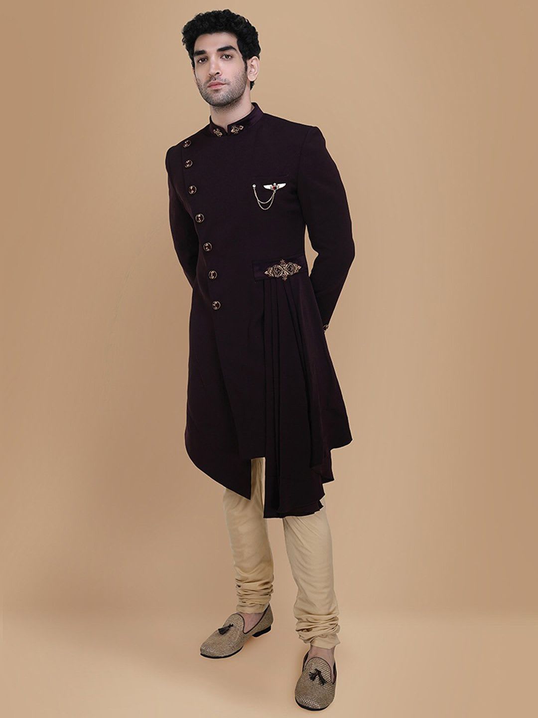 Manyavar Self-Design Indo-Western Sherwani Set - back view