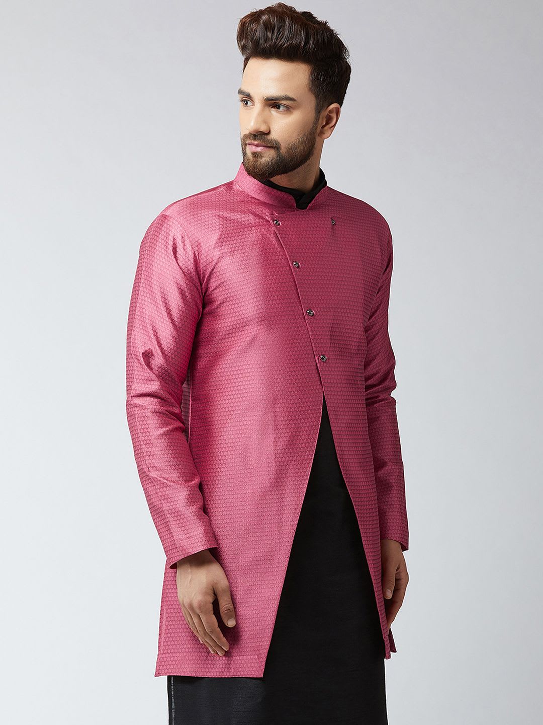 Sojanya Men Pink Self Designed Sherwani Jacket - back view