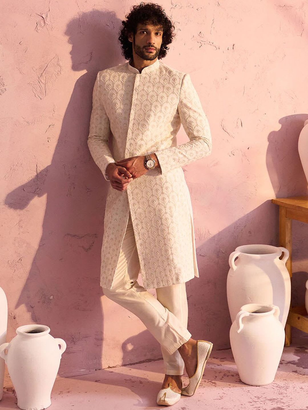 VASTRAMAY Embroidered Sherwani With Trousers - default view