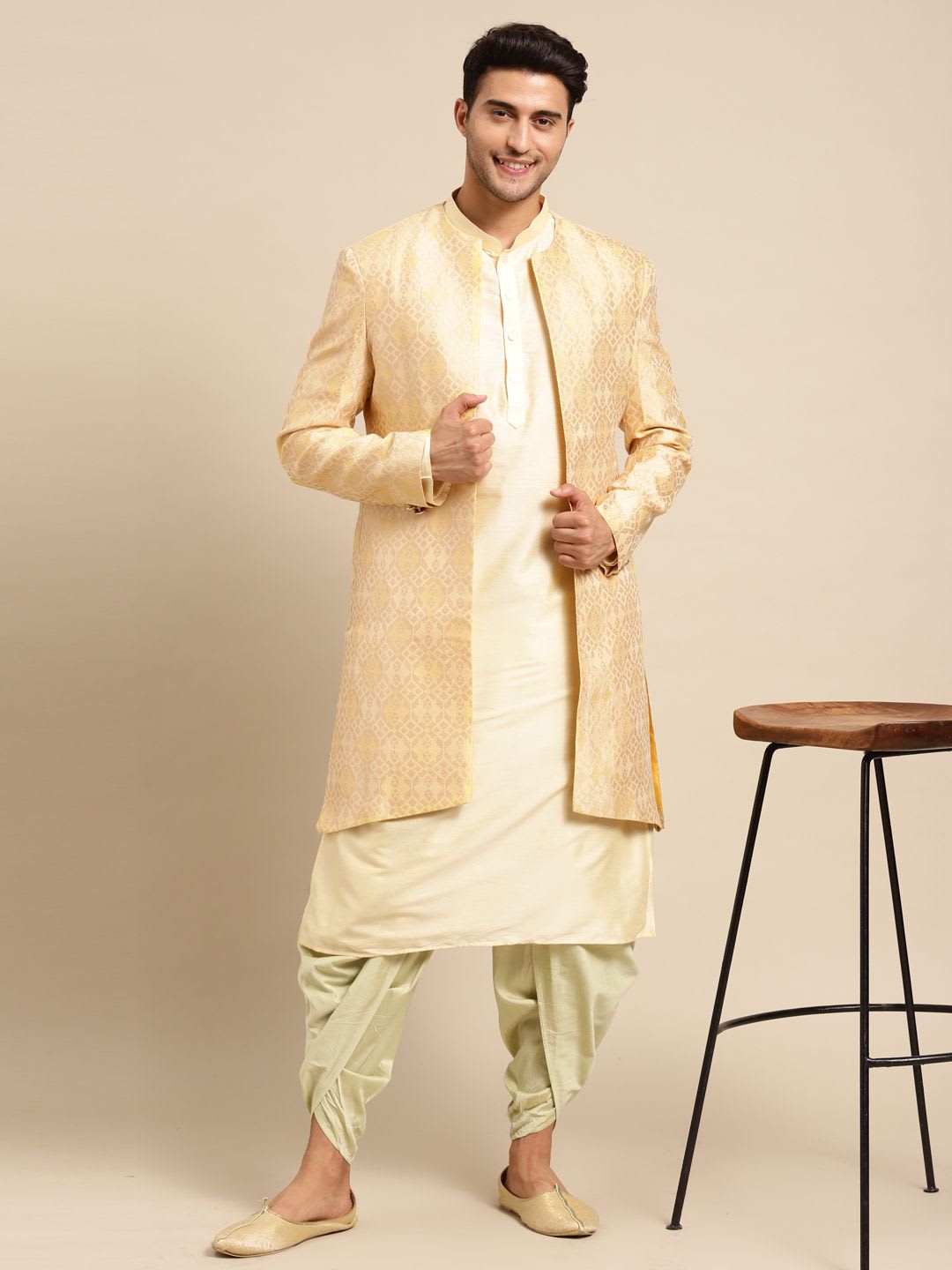 KISAH Men Green Indowestern Sherwani With Dhoti Pants & Kurta - default view