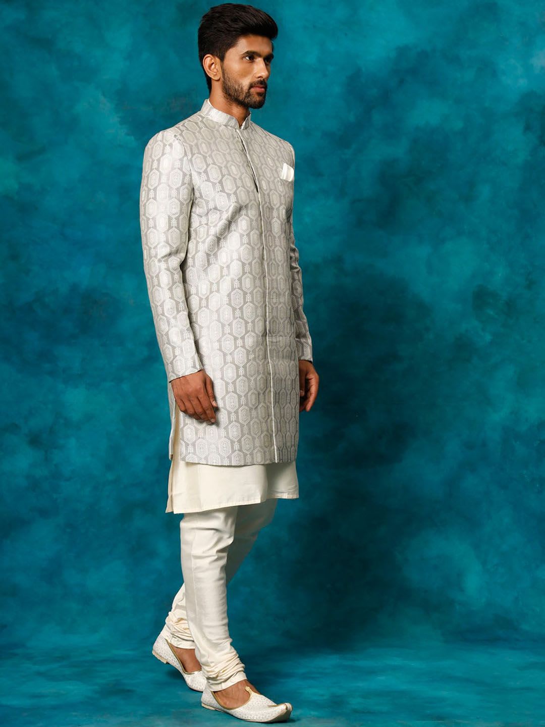 VASTRAMAY Embroidered Indo-Western Sherwani Set - right view