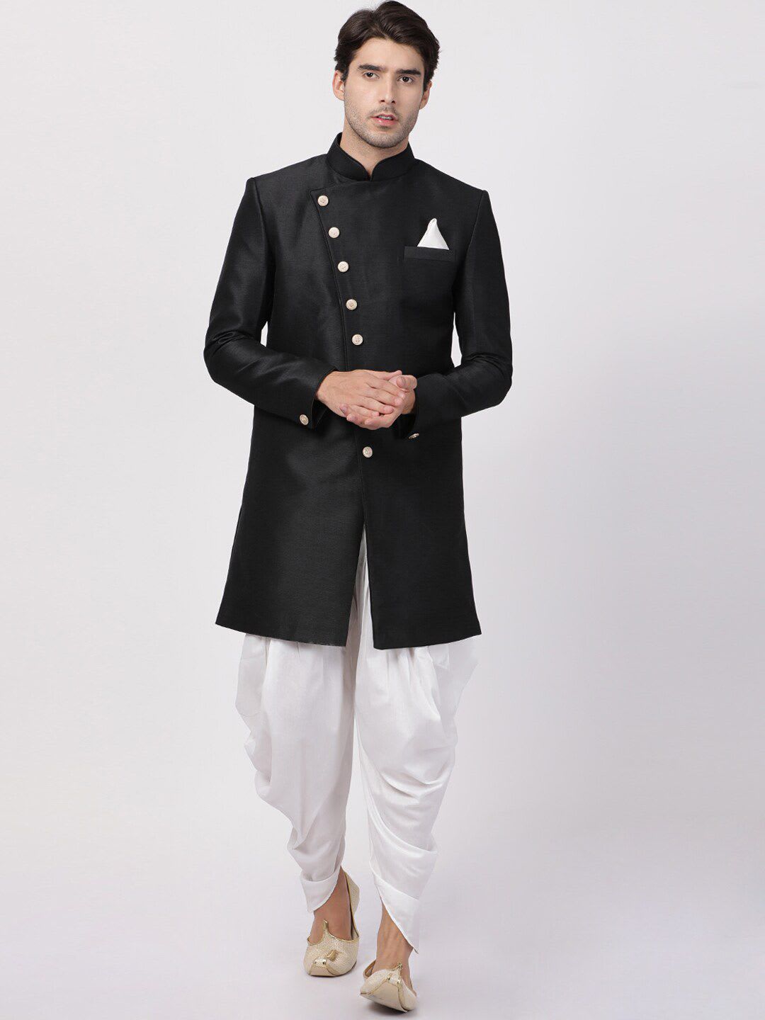 VASTRAMAY Mandarin Collar Slim-Fit Sherwani Set - default view