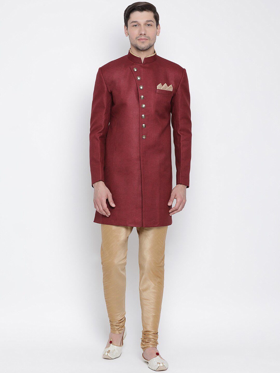 VASTRAMAY Self-Design Slim-Fit IndoWestern Sherwani Set - default view