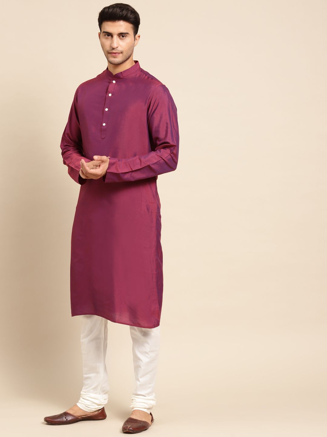 KISAH Men White & Charcoal Grey Ethnic Motifs Printed Cotton Indowestern Sherwani Set - left view