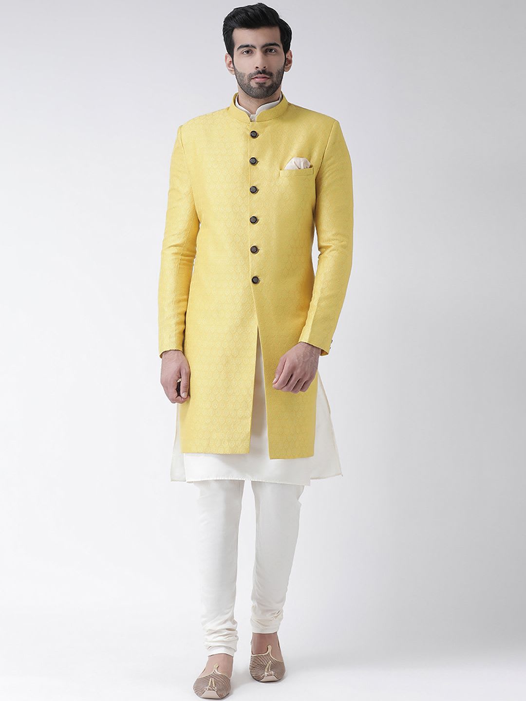 KISAH Men White Indowestern Sherwani Churidar Set - default view