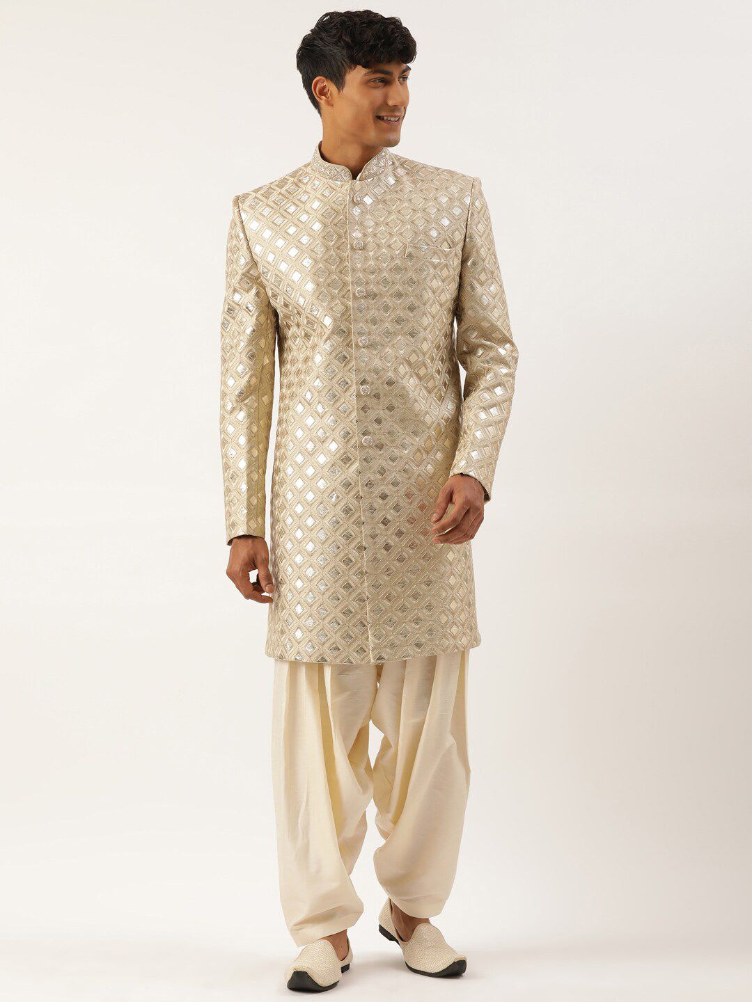 TheEthnic.Co Beige Embroidered Sherwani Set - default view